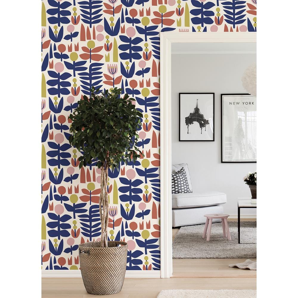 Red and Multicolor Floral Peel and Stick Wallpaper