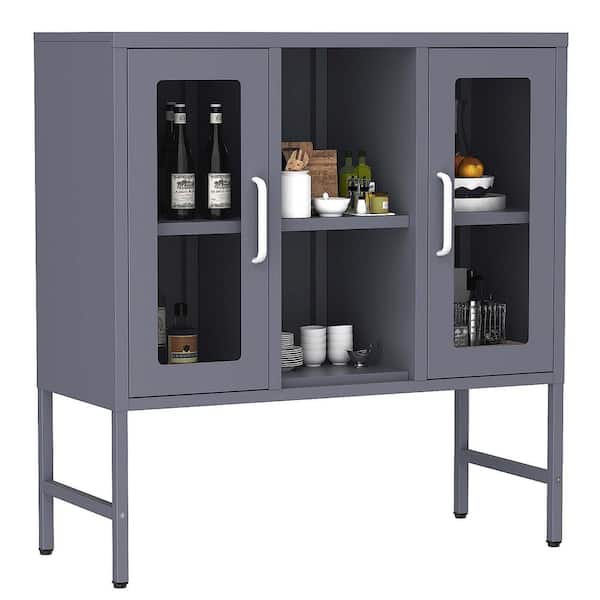 Whatseaso Metal Storage Cabinet with Door Kitchen Island in Gray