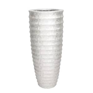 48 in. White Tall Floor Capiz Shell Decorative Vase with Ripple Design