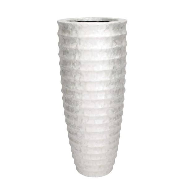 Litton Lane 48 in. White Tall Floor Capiz Shell Decorative Vase with Ripple Design