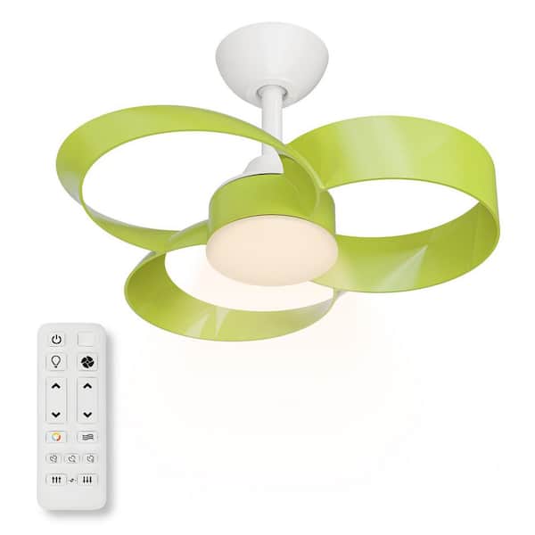Windora II 22 in. Morden Indoor White Standard Mount Ceiling Fan Green Blade with LED Light and Remote Control