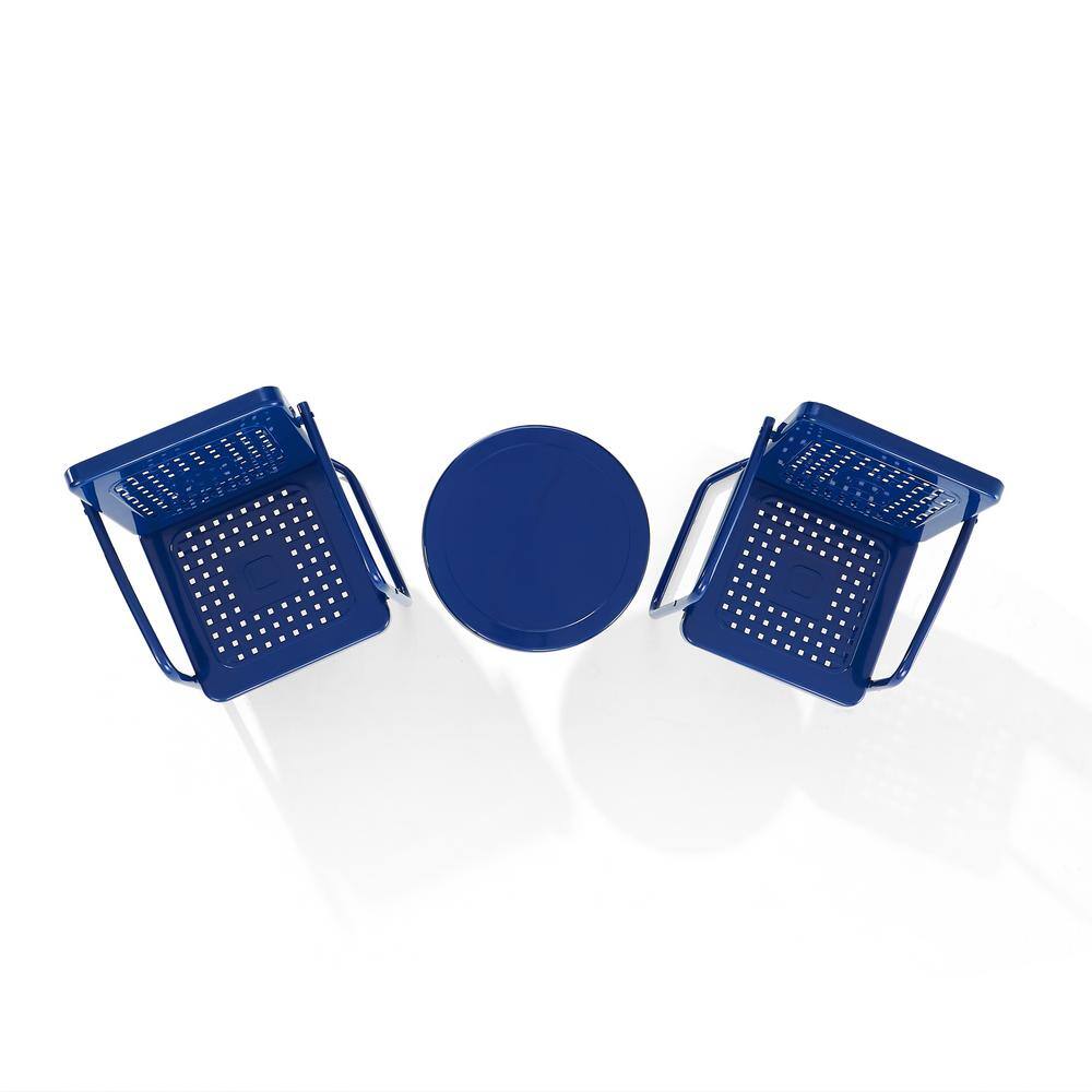 Navy Gloss Metal Outdoor Chair Set with Side Table