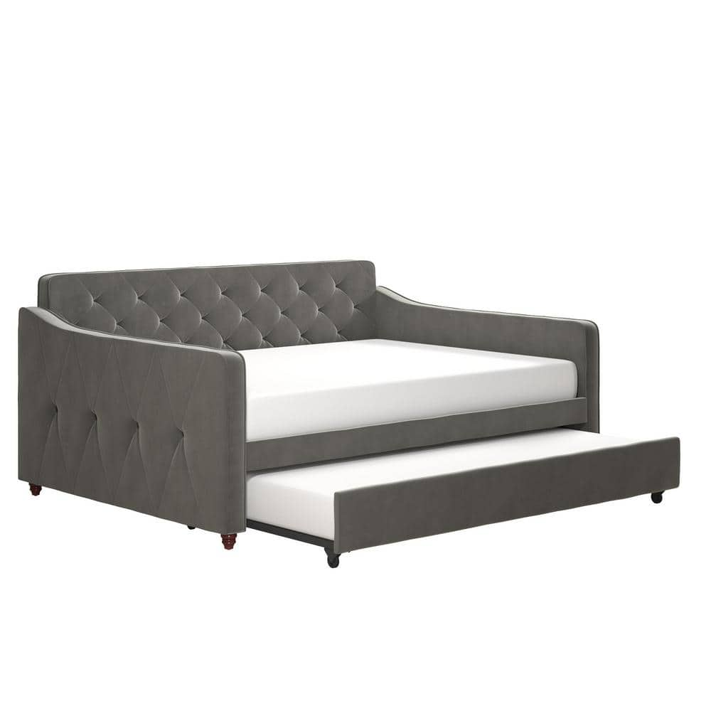 Novogratz Vintage Gray Upholstered Full Daybed and Twin Trundle Set ...