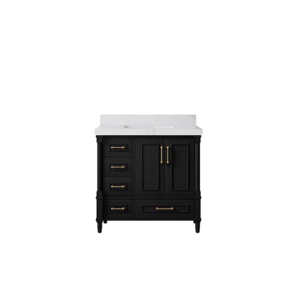 Willow Collections Hudson 36 in. W x 22 in. D x 36 in. H Single Sink Bath Vanity Center in Black with 2 in. Calacatta Sienna qt. Top