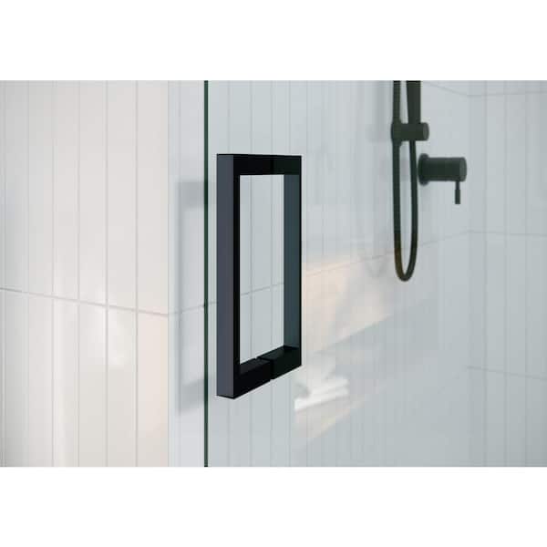 Astro 64 in. W x 78 in. H Sliding Frameless Shower Door with Square Hardware in Matte Black with Clear Glass