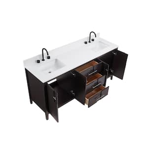 Florence 72 in. W x 22 in. D x 35 in. Double Sink Bath Vanity in Espresso with Solid White Quartz Top