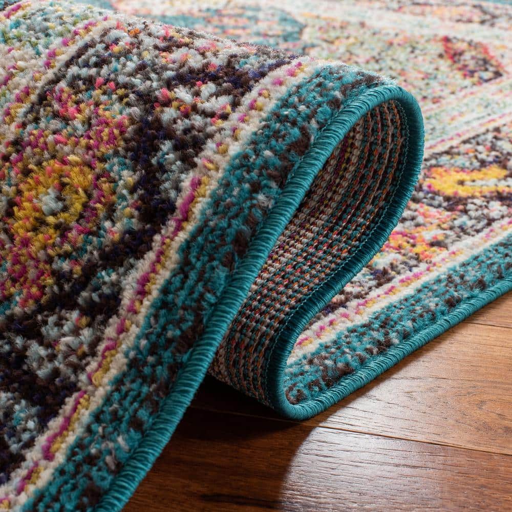 Blue and Multicolor Rectangular Hand-knotted Synthetic Area Rug 8' x 10'