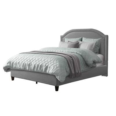 Corliving Florence Grey Fabric King Bed, Grey Fabric Headboard Single Bed Frame
