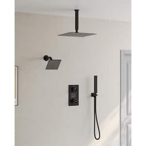 3-spray Dual Shower Head and Handheld Shower Head with LCD Temperature Display in Matte Black(Valve Included)