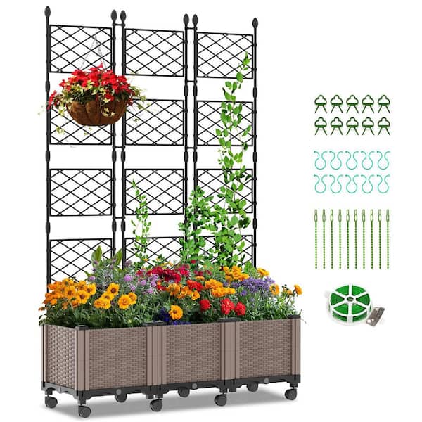 ABORON Raised Garden Bed 3-Pk Metal Planter Box w/Trellis & Wheel 47 in. L x 16 in. W x 73 in. H Self Watering Support Trellis