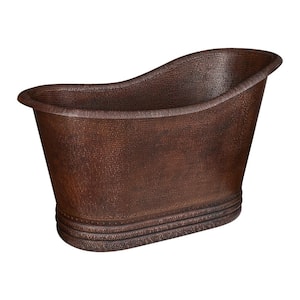 52 in. x 30 in. Small Hammered Copper Single Slipper Soaking Bathtub and Drain Package in Oil Rubbed Bronze
