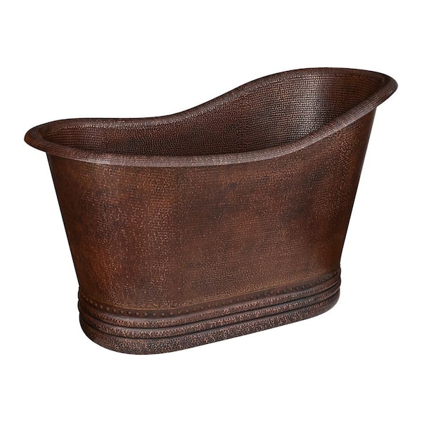 Premier Copper Products 52 in. x 30 in. Small Hammered Copper Single Slipper Soaking Bathtub and Drain Package in Oil Rubbed Bronze