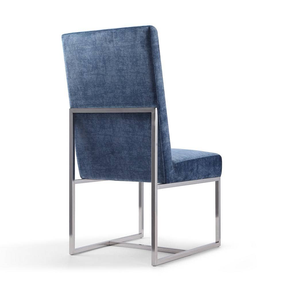 High-Back Blue Velvet Upholstered Arm Chair with Metal Frame