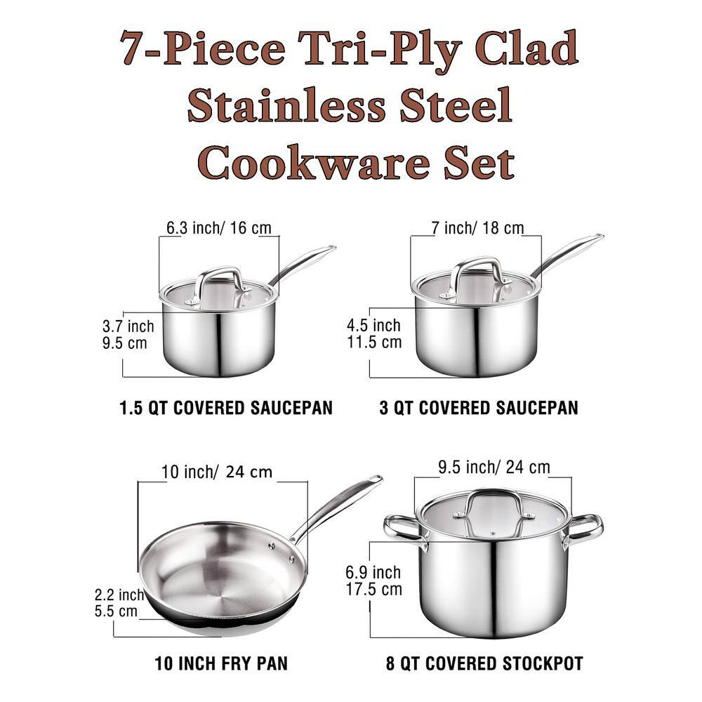7-Piece Silver Stainless Steel Cookware Set with Glass Lids