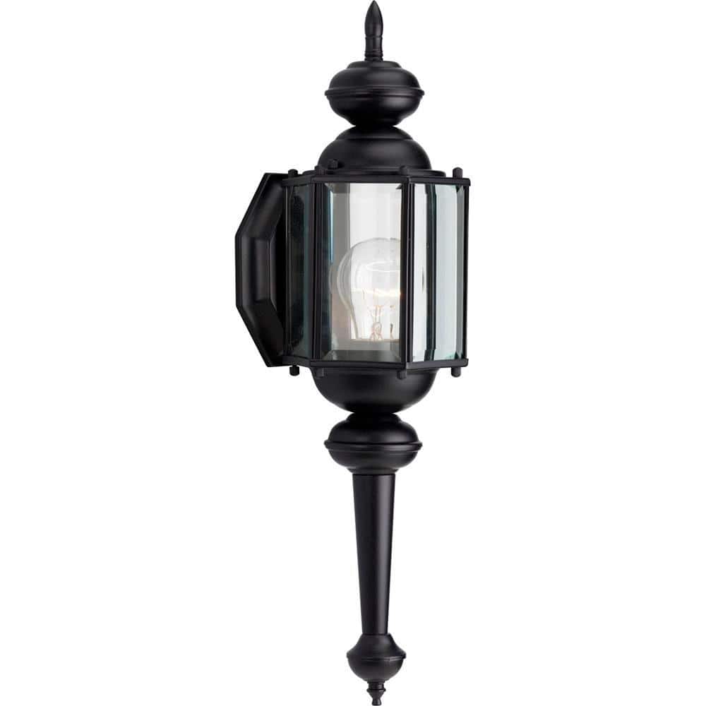 BrassGUARD Lantern Collection 1-Light Matte Black Clear Beveled Glass Tradi