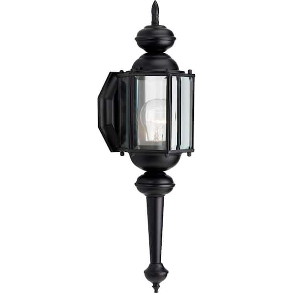 Progress Lighting BrassGUARD Lantern Collection 1-Light Matte Black Clear Beveled Glass Traditional Outdoor Wall Lantern Light