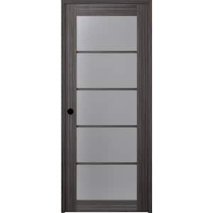 Paola 24 in. x 80 in. Right-Handed 5-Lite Frosted Glass Solid Core Gray Oak Wood Single Prehung Interior Door