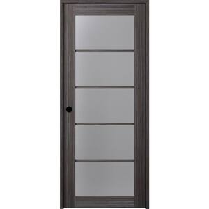 Paola 36 in. x 80 in. Right-Handed 5-Lite Frosted Glass Solid Core Gray Oak Wood Single Prehung Interior Door