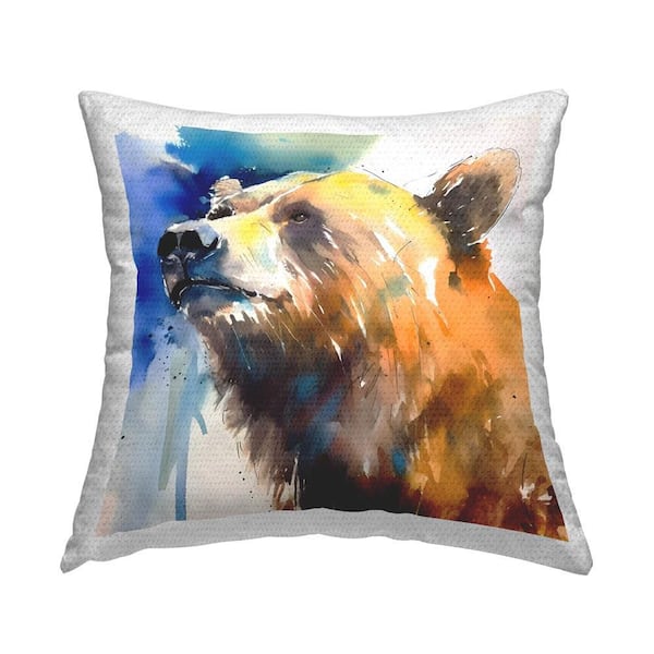 Stoic Bear Portrait Outdoor Printed Throw Pillow by Walker Noble