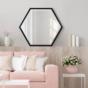 Calter 34 in. x 30 in. Classic Hexagon Framed Black Wall Mirror