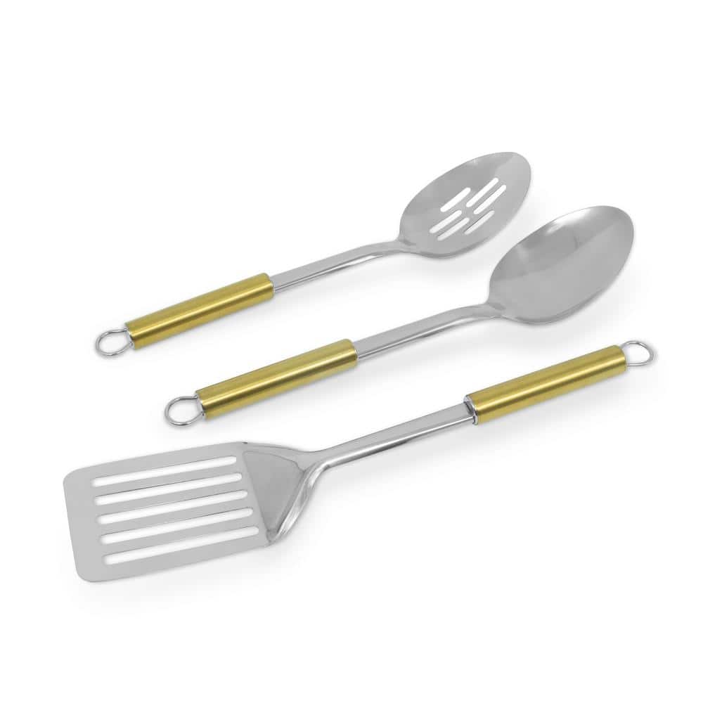 ExcelSteel 3 Pieces/S Slotted Spatula, Solid Spoon, Slotted Spoon