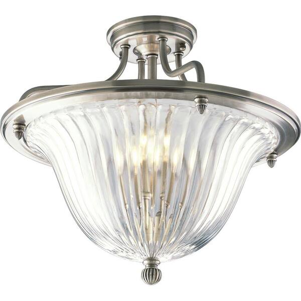 Progress Lighting Roxbury Collection 3-Light Classic Silver Semi-Flush Mount Light