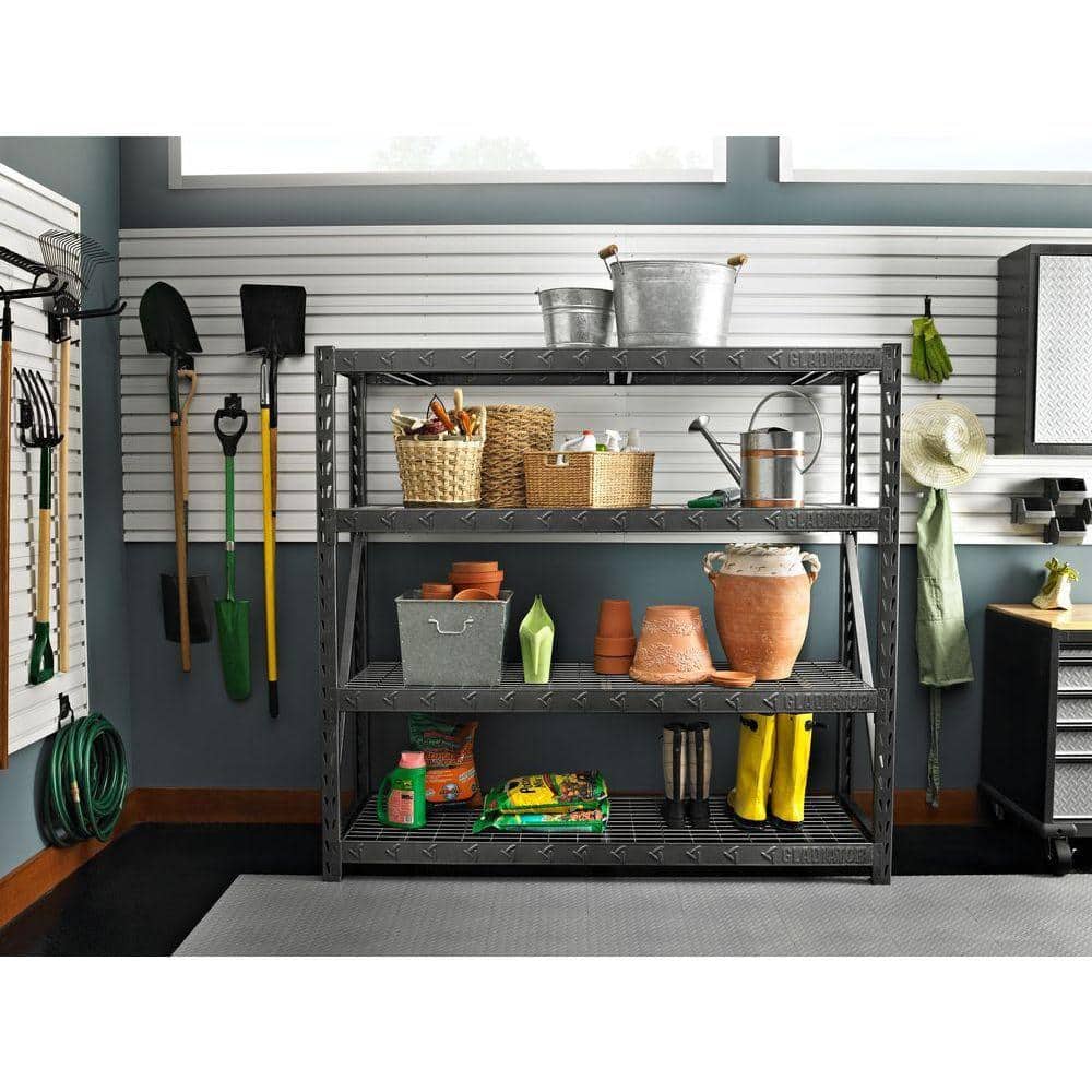 77" Wide Hammered Granite Heavy Duty Metal Rack with Four Shelves