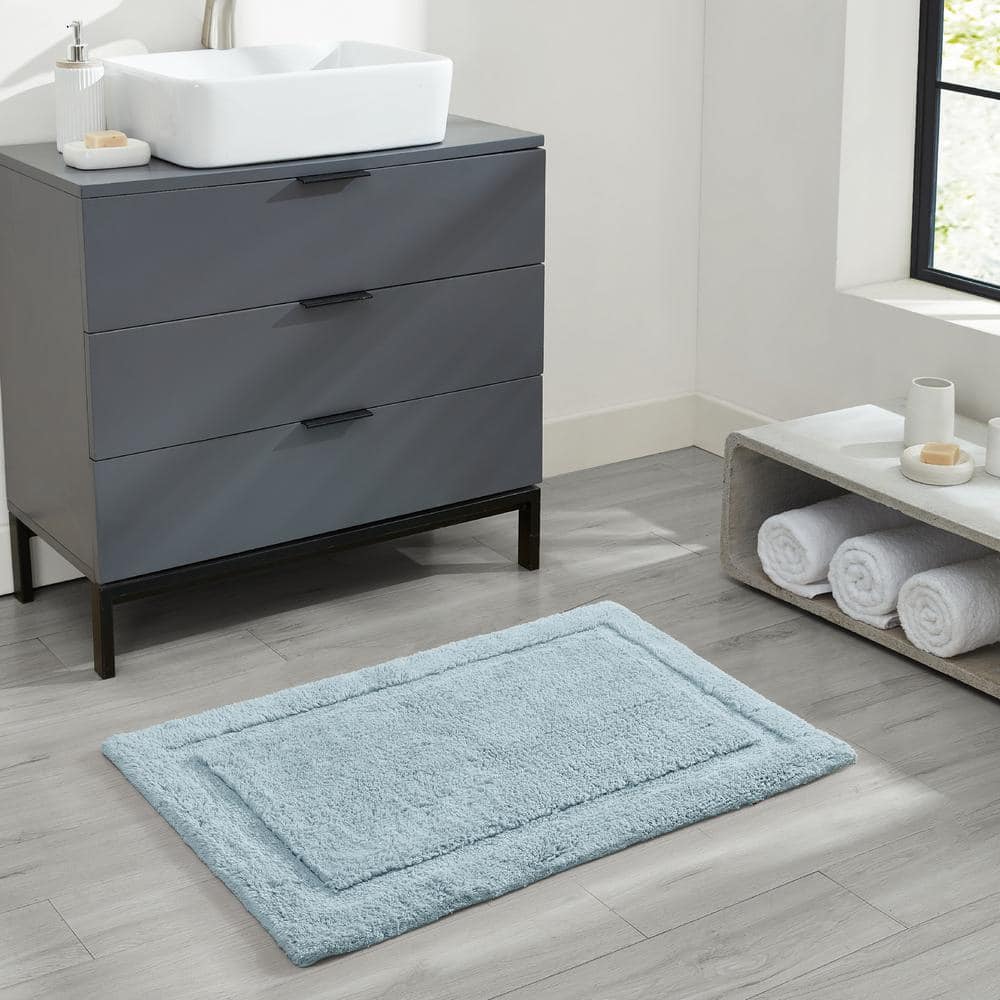 Lydia Pale Blue Cotton Non-Slip Bath Mat 17" x 24"