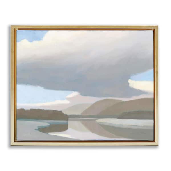 Stupell Industries Mountain Reflections Abstraction by Wellington Studio Gold Floater Frame Nature Graphic Art Print 17 in. x 21 in.