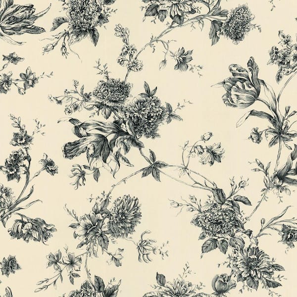 The Wallpaper Company 56 sq. ft. Black and Creme Large Floral Wallpaper