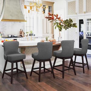 Zola 26 in. Gray Wood Frame Fabric Upholstered Swivel Bar Stool (Set of 4)