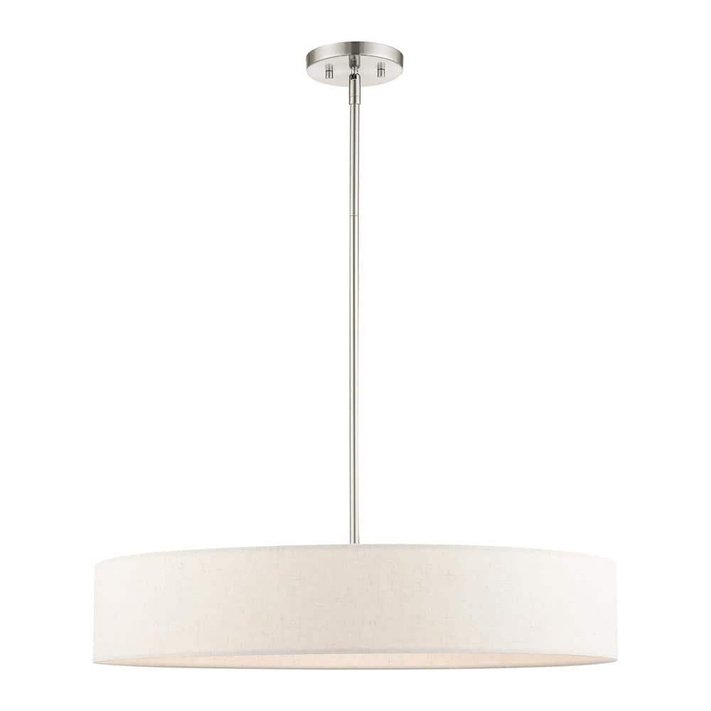 Venlo Brushed Nickel 5-Light Drum Pendant with Oatmeal Shade