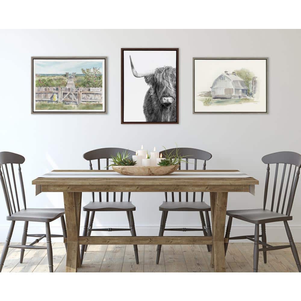 18x24 Brown and Black Highland Cow Canvas Print with Wooden Frame
