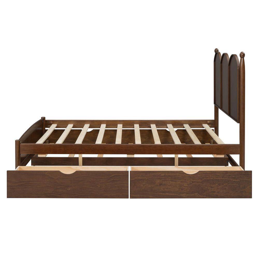 Walnut Brown Wood Frame Queen Upholstered Platform Bed with 2 Big Drawers, Twin XL Size Trundle - thumbnail 6