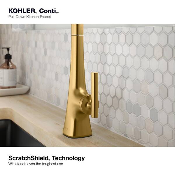 KOHLER Conti Single Handle Pull Down Sprayer Kitchen Faucet in Vibrant Brushed Moderne Brass