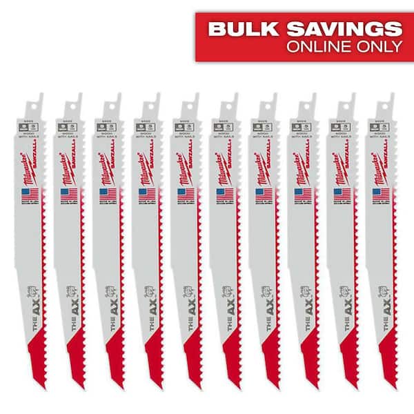 Milwaukee 9 in. 5 TPI AX Nail-Embedded Wood Cutting SAWZALL Reciprocating Saw Blades (10-Pack)