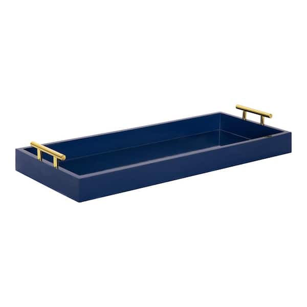 Gold Trim 2 Piece Rectangle Tray Set - Blue Mirage