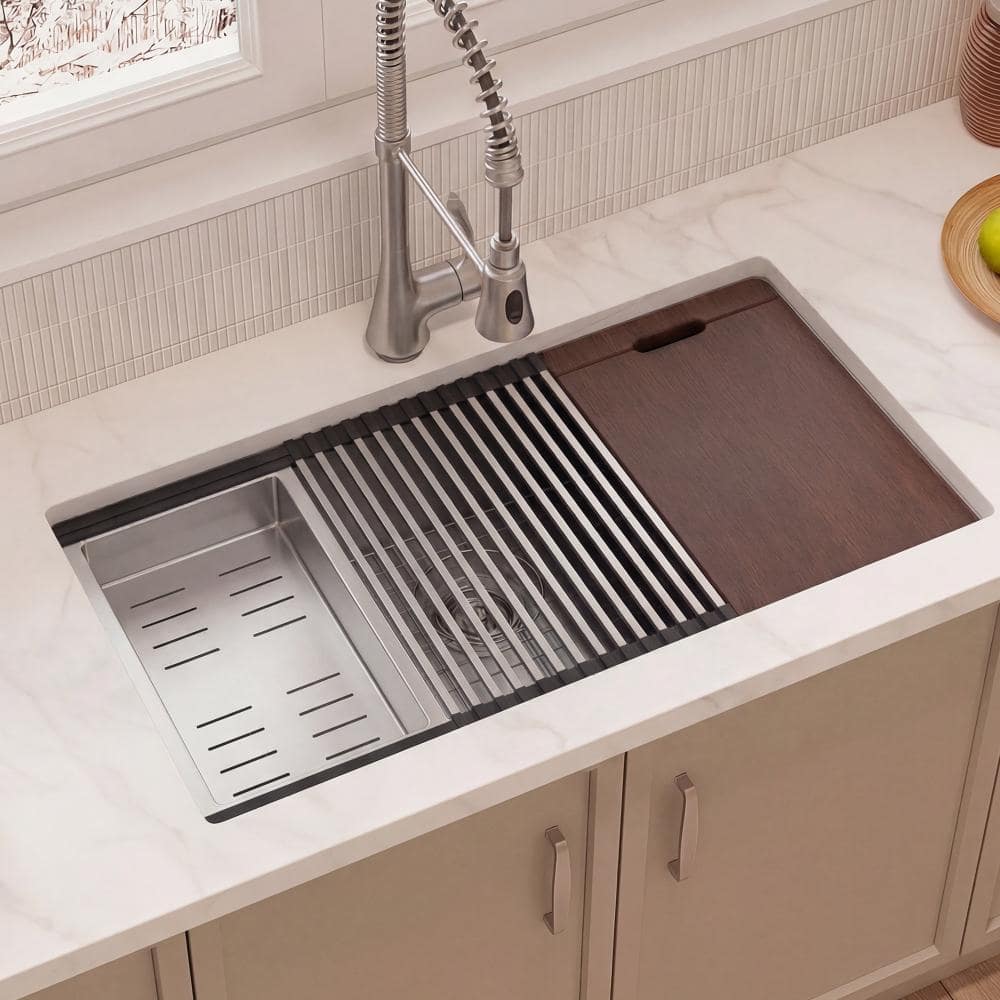 EVERSTEIN 32 in. Drop-In/Undermount Single Bowl 16-Gauge Stainless