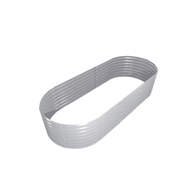 Sudzendf 8x3x2 ft. Light Gray Galvanized Metal Oval Raised Garden Beds Planter Box for Planting Vegetables Flowers Herb