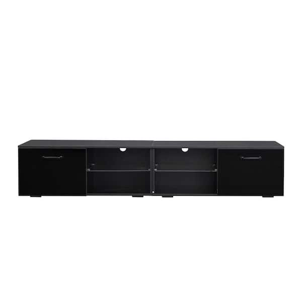 79 in. Modern Black TV Stand with RGB Light Fits TV's up to 80 in. with  2-Door Lockers and Shelves SW-DSG-BL-1 - The Home Depot