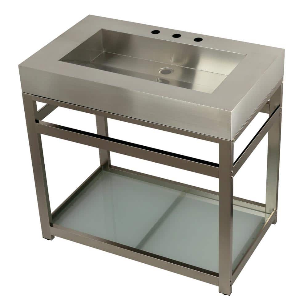 Kingston Brass 37 in. W Bath Vanity in Brushed Nickel with Stainless
