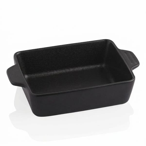 Rectangular 20 Oz Ceramic Baking Dish Black Double Handle Porcelain Pan with Easy Clean Glaze for Oven Cooking