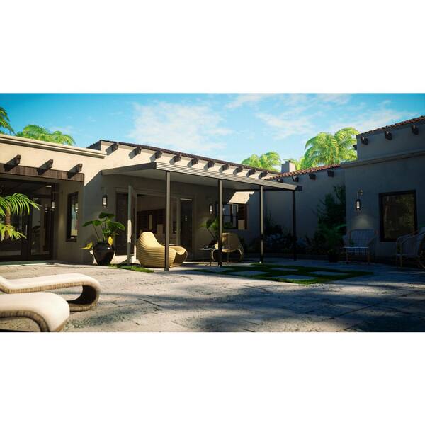 28 ft. x 10 ft. Dark Bronze Aluminum Frame Ivory Roof Patio Cover, 20 lbs. Snow Load
