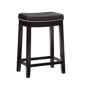 Concord 26.5 in. Black Backless Wood Counter Stool with Faux Leather Seat