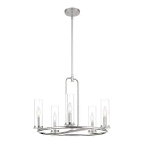 Hudson Heights 5-Light Polished Nickel Chandelier with Clear Glass Shade