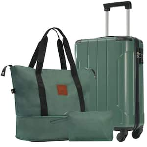 3-Piece Green ABS Hardshell Spinner 20 in. Luggage Set with an Expandable Travel Duffel Bag, a Toiletry Bag