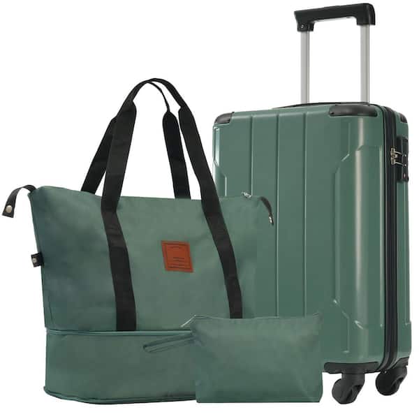 Merax 3-Piece Green ABS Hardshell Spinner 20 in. Luggage Set with an Expandable Travel Duffel Bag, a Toiletry Bag