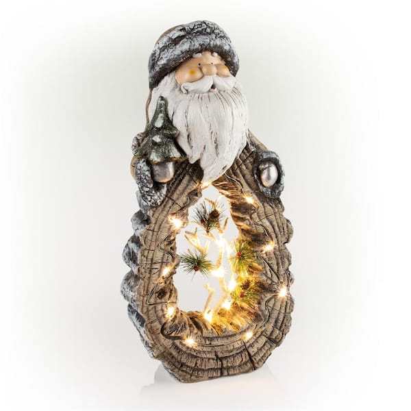 Alpine Corporation Santa Statue with Carved Wood Look and LED Lights | MZP480