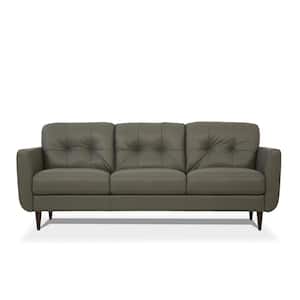 Amelia 83 in. Rolled Arm Leather Rectangle Sofa in Green