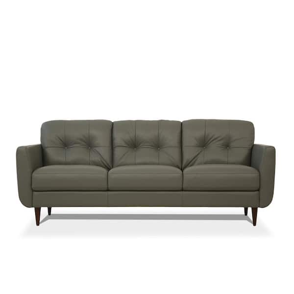 HomeRoots Amelia 83 in. Rolled Arm Leather Rectangle Sofa in Green